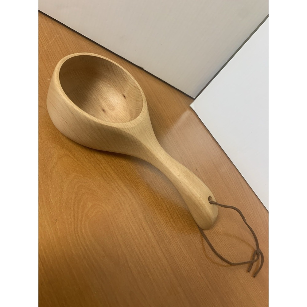 Large Wood Kitchen Scoop With Leather Hanger